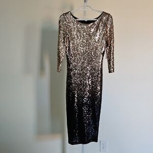Elegant Black and Gold Sequin 3/4 Sleeve Dress